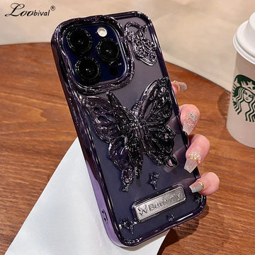Qfdian Glitter Butterfly Gradient Stand Case for iPhone 15 16 14 12 13 Pro Max 14Pro Bracket Transparent Plating Soft Silicone Cover